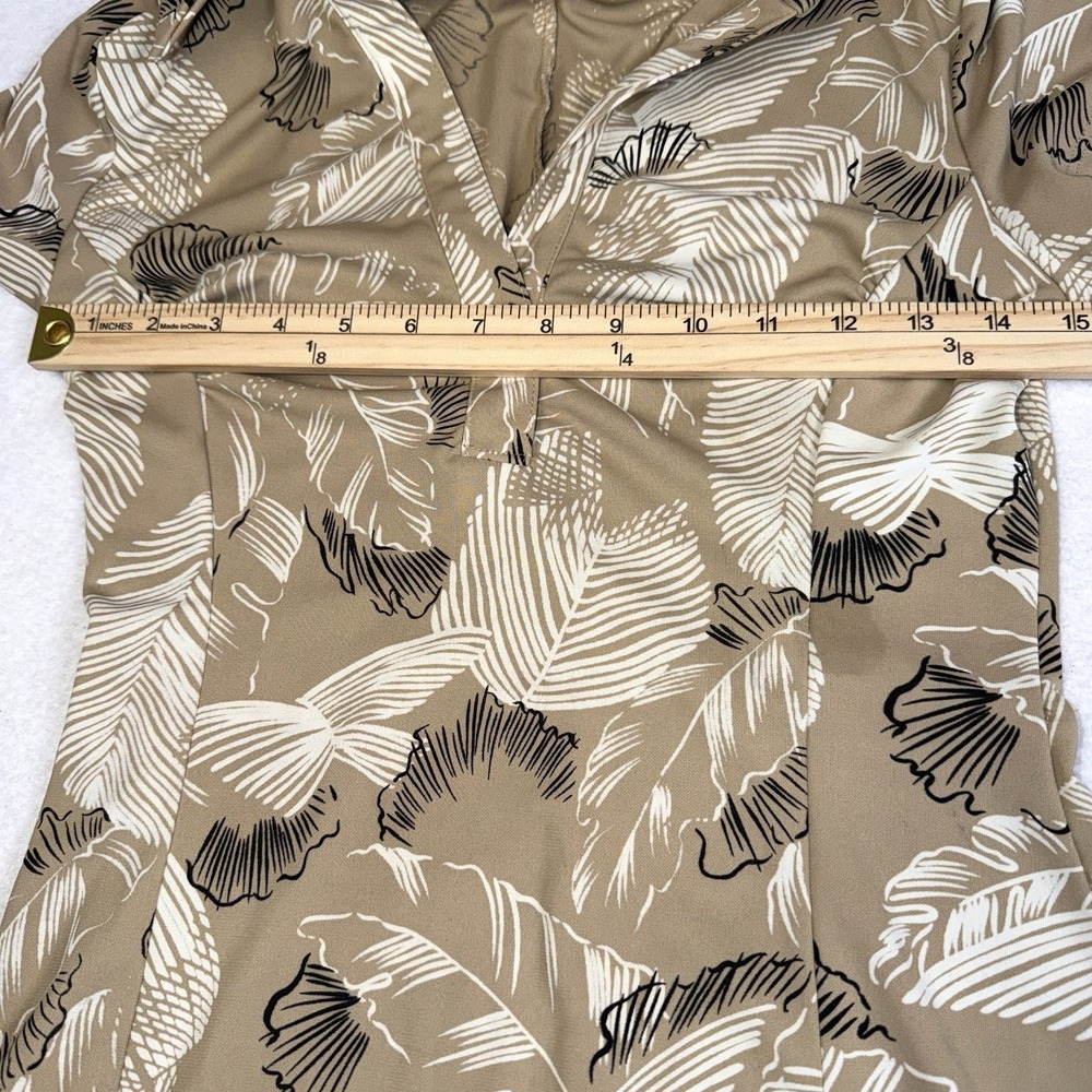 New York & Company Dress XS Tan Floral Leaf Short Sleeve Collared Midi - Picture 4 of 10
